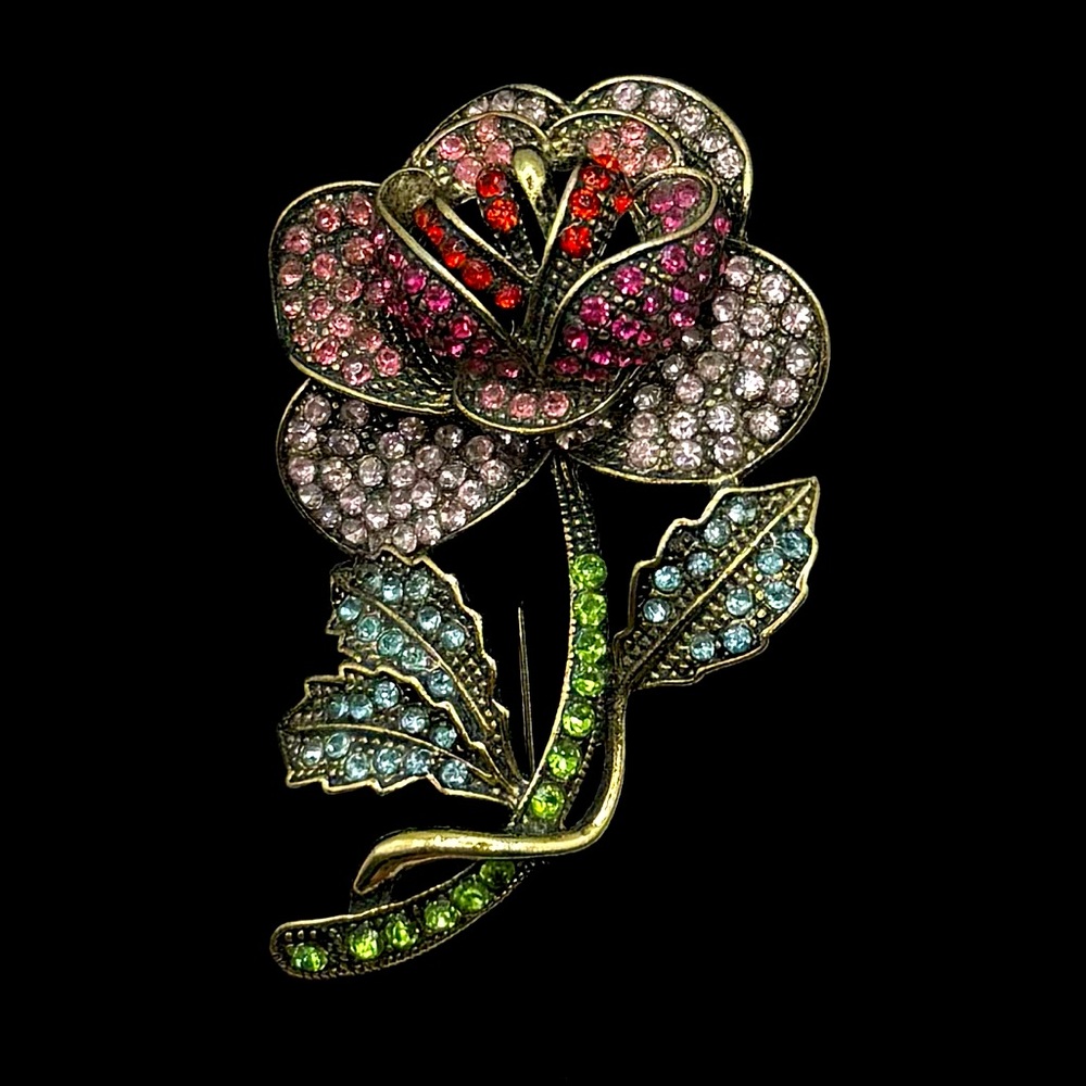 VINTAGE Crystal Rose Brooch